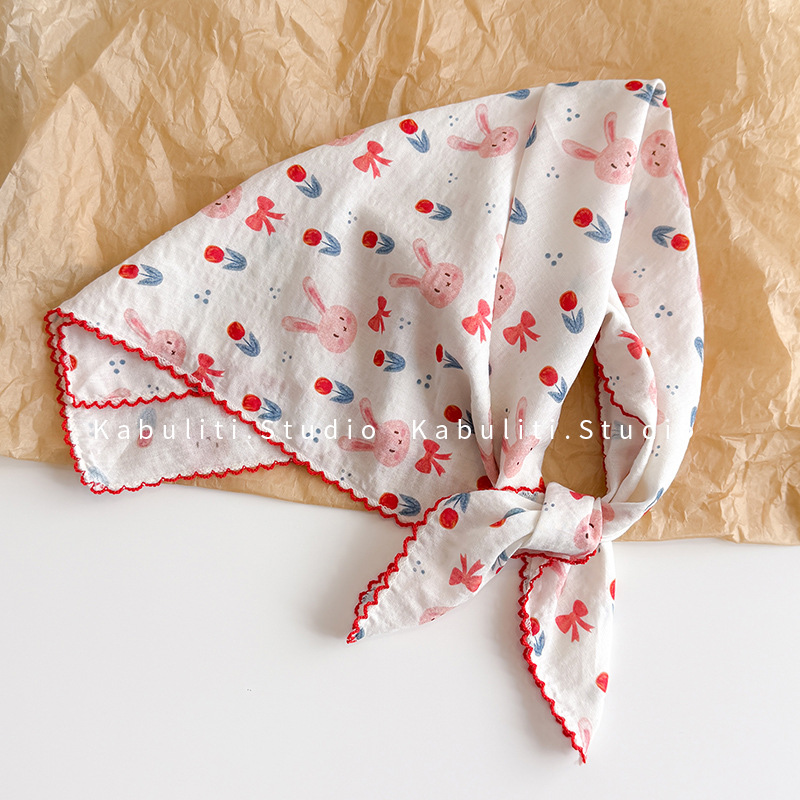 Face Scarf Mask - ผ้าพันคอผ้าฝ้ายลินินทรงสี่เหลี่ยม 58 ซม. พิมพ์ลายดอกไม้ คุณภาพสูง นุ่ม