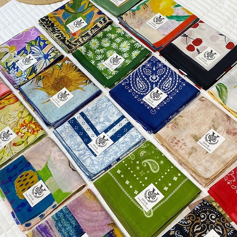 Bandana Cotton - ผ้าพันคอผ้าฝ้ายแท้ 100% สำหรับผู้หญิง ลายพิมพ์ริบบิ้น ผ้าคาดศีรษะ ผ้าพันคอ
