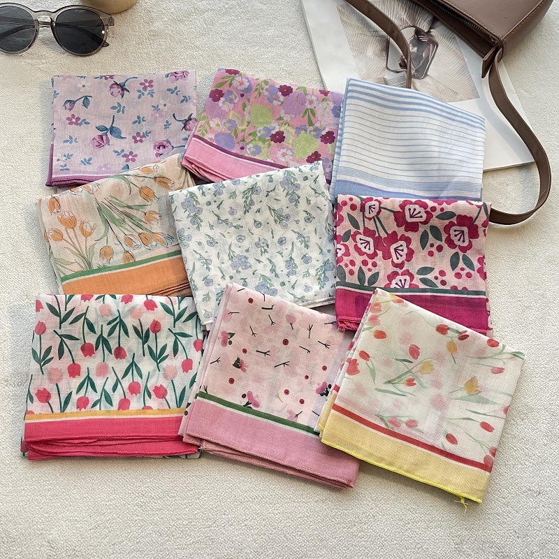 Bandana Cotton - ผ้าพันคอผ้าฝ้ายดีไซน์เนอร์ลายใหม่ ขนาด 58 ซม. ผ้าคลุมไหล่สำหรับผู้หญิง ผ้าคลุมศีรษะ