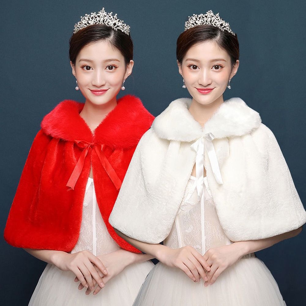 Stole Wedding Shawl - ผ้าคลุมไหล่สำหรับผู้หญิงสีขาวสำหรับฤดูหนาว ผ้าพลัฌหนานุ่ม คลุมไหล่ยาวถึงข้อศอก เหมาะสำหรับงานแต่งงาน ผ้าคลุมไหล่เจ้าสาว ผ้าคลุมไหล่แบบแจ็คเก็ตอุ่นๆ