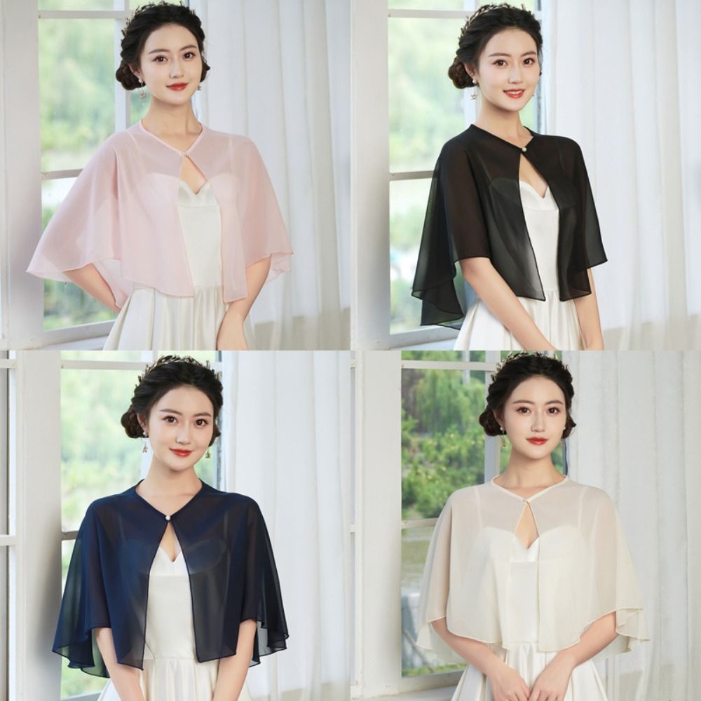 Stole Wedding Shawl - ผ้าคลุมไหล่ชีฟองโปร่งบางสไตล์วินเทจ ดีไซน์น้ำหนักเบา สง่างาม ผ้าคลุมไหล่นุ่ม สำหรับชุดราตรี งานแต่งงาน