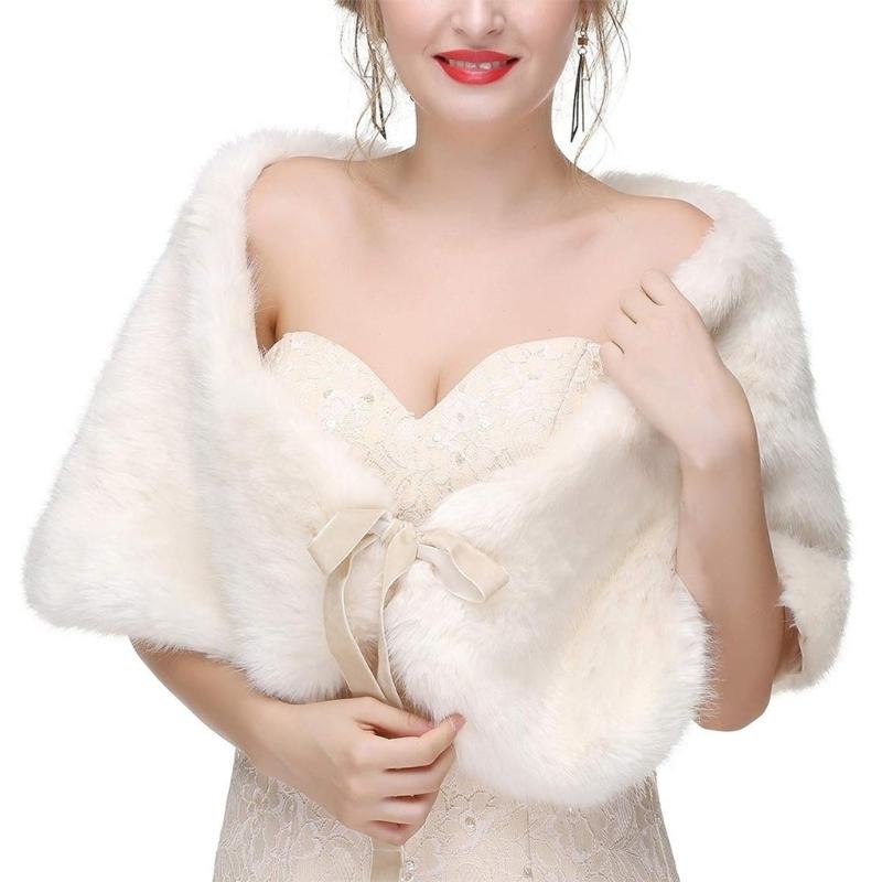 652F ที่มีความซับซ้อน Faux Fur - Stole Wedding Shawl บทวิจารณ์และราคา